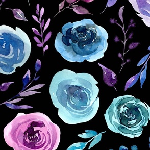 large floral purple and blue floral black