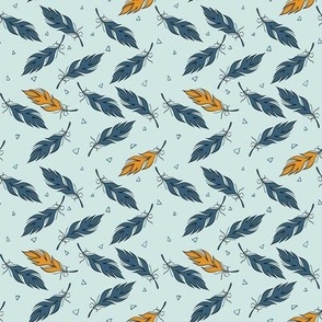 gray and yellow feathers in a minimalist style seamless pattern