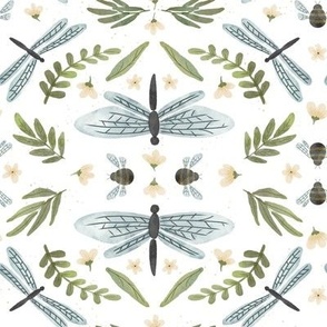 Watercolor Dragonflies & Bees Trellis Lattice _Cream