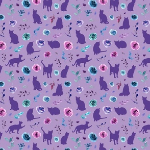 small scale purple and blue floral cats purple lilac cat