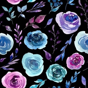 purple and blue floral black