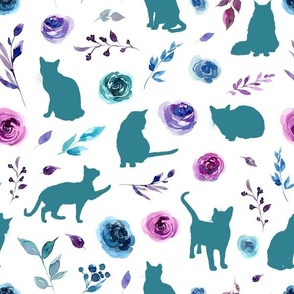 purple and blue floral cats teal