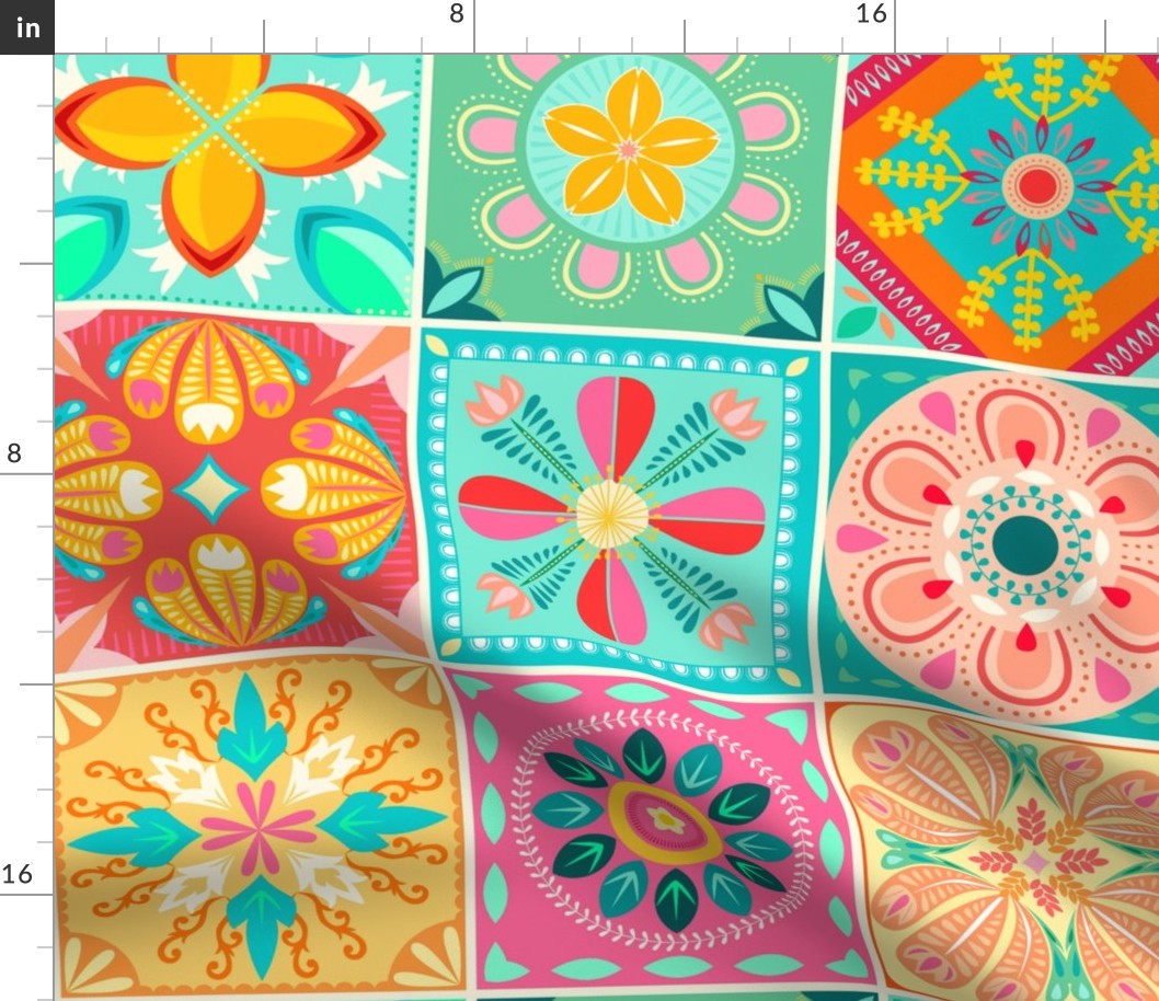 Ornate Tiles in Summer Brights - XL