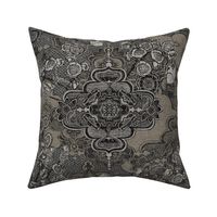 21" SML charcoal linen hessian texture spring symmetry oriental blossom motif