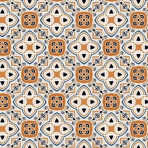 Geometric Mosaic Tiles, Med Scale - Beige, Orange, Black