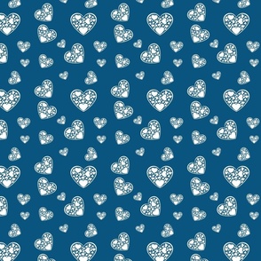 White Diamond Hearts on Blue Background