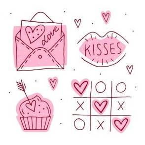 Valentines, Hearts, Cupid Cupcakes, XOXOs, Pink and White