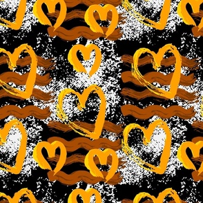 Golden Painted Hearts on Black and White Background