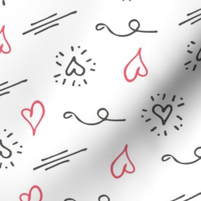 Cartoon Hearts Black and Red Hand Drawn