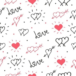 Hand-drawn Doodle Hearts and Love