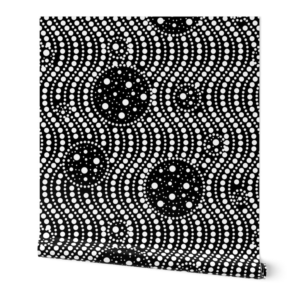 Infinite Dots- Space Stripes Bohemian Mandala- White Black- Large Scale