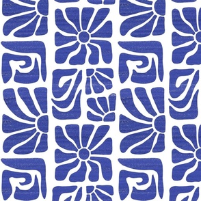 Mid Mod 60s Daisies Block Print Royal Blue - Large Scale