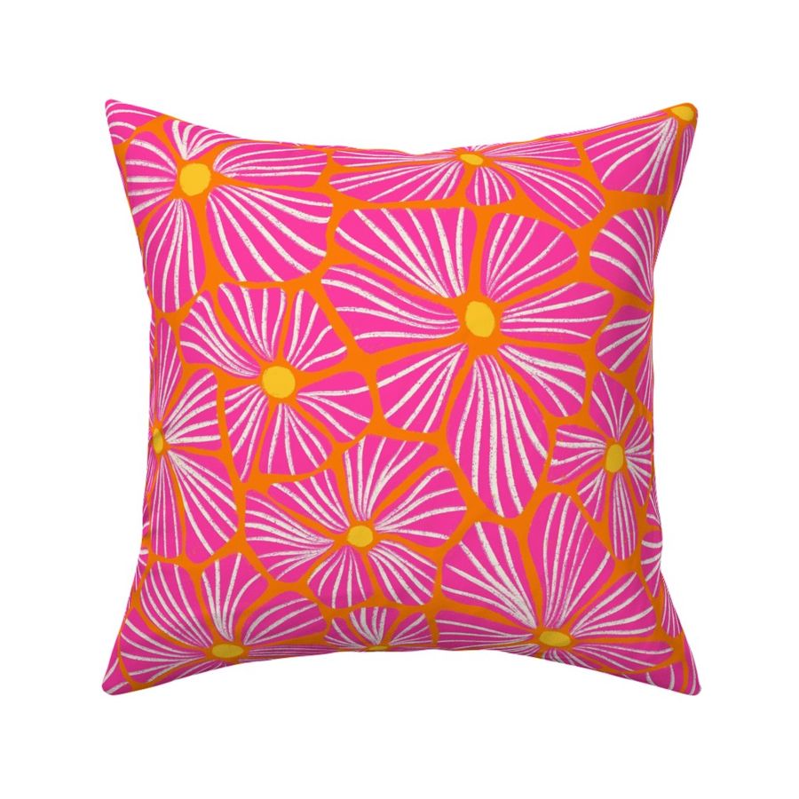 Retro Flowers Orange Hot Pink Fabric | Spoonflower