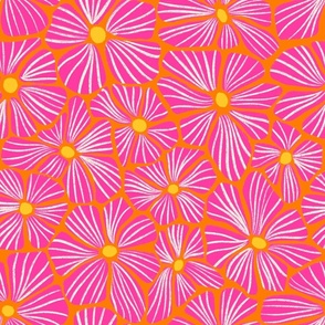 Retro Flowers Orange  Hot Pink