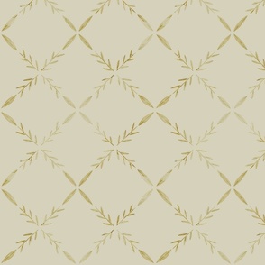 Beige Leaves and Branches Geometric Grid Tile Pattern.