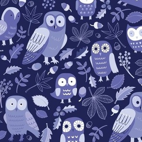 Owls in Autumn - Very Peri Lilac and purple - Small
