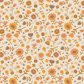 Folk Floral Scatter - Peach, Clementine and Mocha on Cream