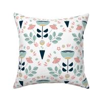 Large - Scallop Florals - Mint and Pink