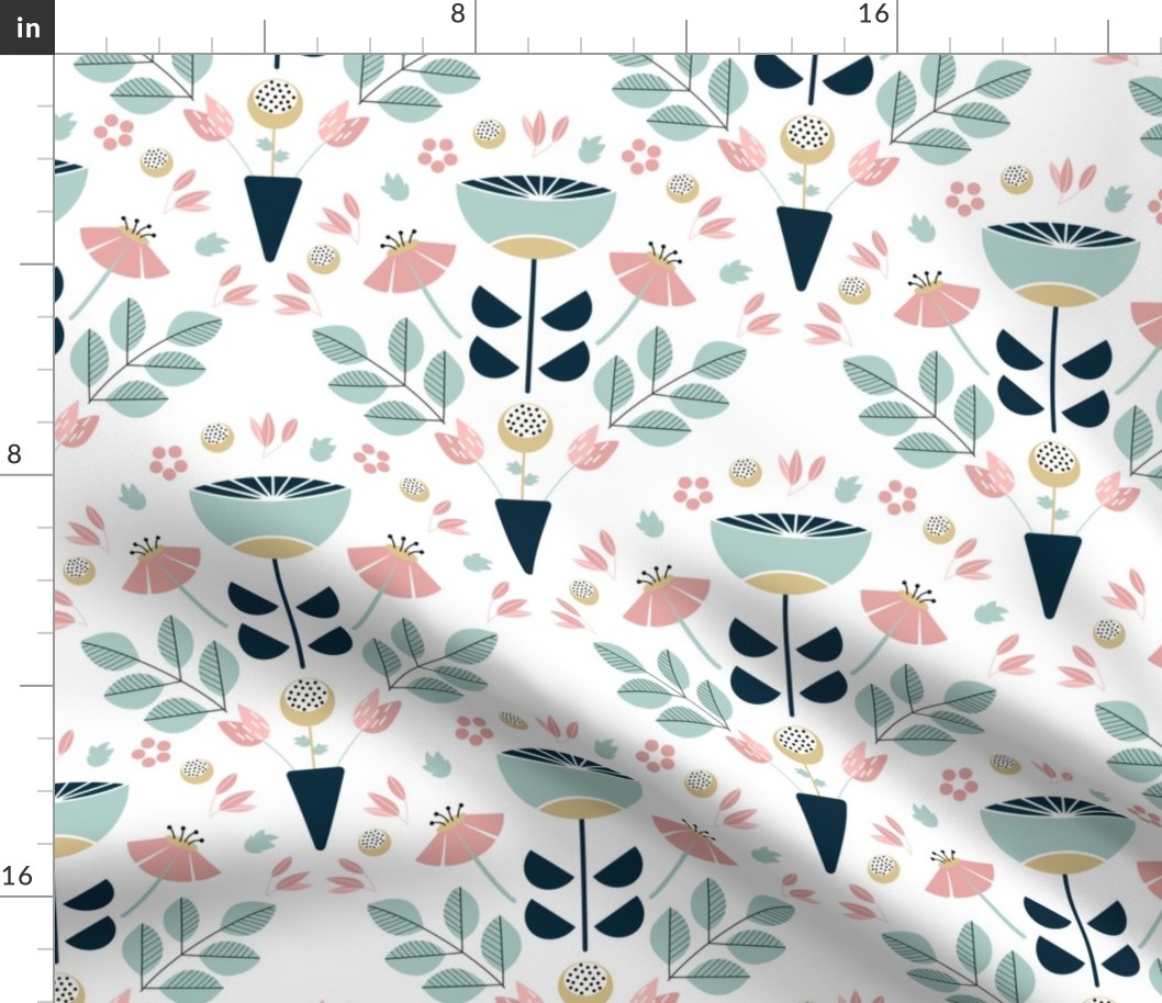 Large - Scallop Florals - Mint and Pink