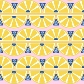 Medium - Citrus Lemons on a Light Pink Background