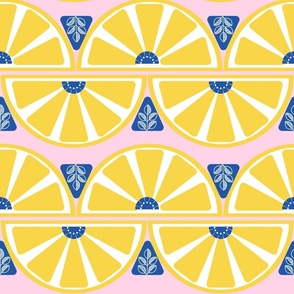 Large - Citrus Lemons on a Light Pink Background