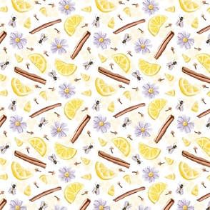 Lemon, Cinnamon, Honeybee and Camomille Tea Watercolor Pattern