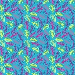 Tiny leaves in pop colors - blue, green, pink, purple