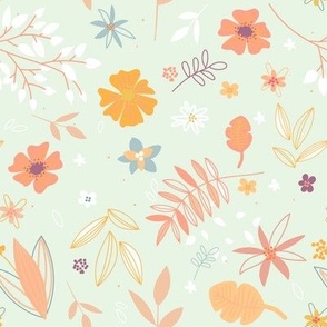 Spring Summer Floral_Light Mint Green and Coral Pink and Peach