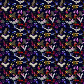Colorful Owls and Blossoms Pattern