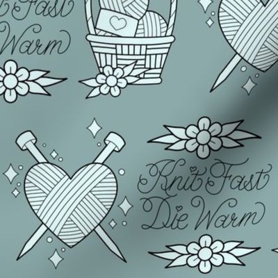 Knit Fast Tattoo Flash Teal