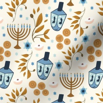 Hanukkah Large// Jewish Holiday, Dreidels, Menorah
