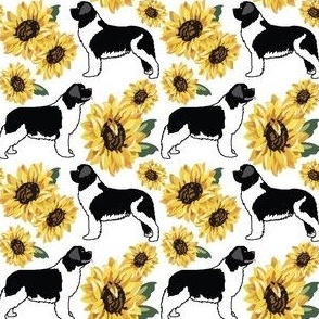 Landseer Newfoundland Dog with Sunflowers Small print Dog Fabric 