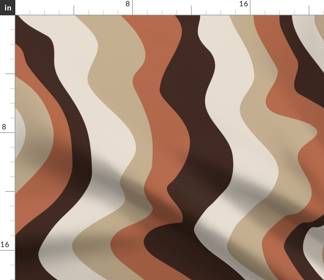 Good Vibrations Groovy Mod Wavy Psychedelic Abstract Stripes in Retro Seventies Colours Coffee Brown Beige Cream Neutrals Rust - LARGE Scale - UnBlink Studio by Jackie Tahara