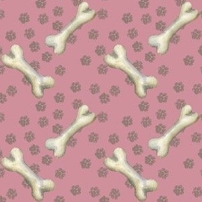 Dog bones paw prints dusky pink