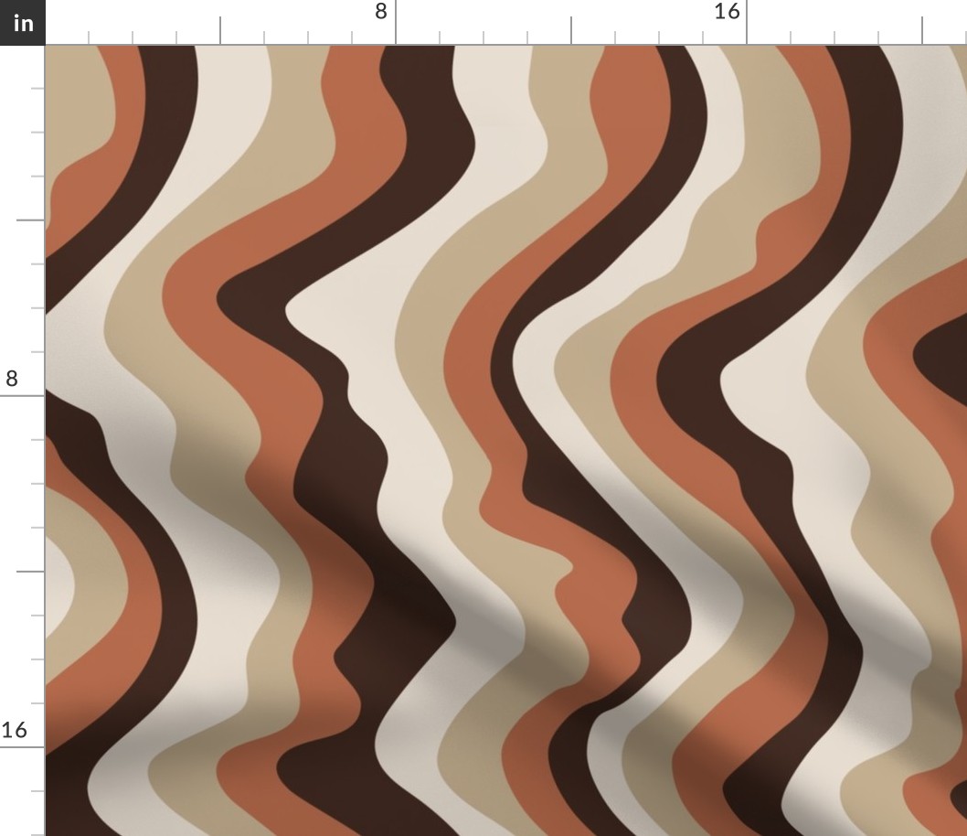 Good Vibrations Groovy Mod Wavy Psychedelic Abstract Stripes in Retro Seventies Colours Coffee Brown Beige Cream Neutrals Rust - MEDIUM Scale - UnBlink Studio by Jackie Tahara