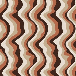 Good Vibrations Groovy Mod Wavy Psychedelic Abstract Stripes in Retro Seventies Colours Coffee Brown Beige Cream Neutrals Rust - SMALL Scale - UnBlink Studio by Jackie Tahara