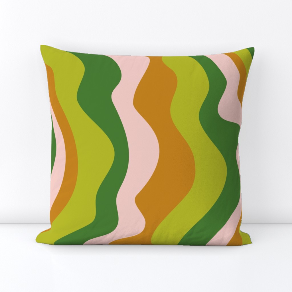 Good Vibrations Groovy Mod Wavy Psychedelic Abstract Stripes in Lush Retro Seventies Colours Green Pink Copper - LARGE Scale - UnBlink Studio by Jackie Tahara
