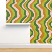 Good Vibrations Groovy Mod Wavy Psychedelic Abstract Stripes in Lush Retro Seventies Colours Green Pink Copper - LARGE Scale - UnBlink Studio by Jackie Tahara