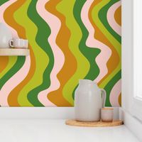 Good Vibrations Groovy Mod Wavy Psychedelic Abstract Stripes in Lush Retro Seventies Colours Green Pink Copper - LARGE Scale - UnBlink Studio by Jackie Tahara