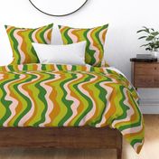 Good Vibrations Groovy Mod Wavy Psychedelic Abstract Stripes in Lush Retro Seventies Colours Green Pink Copper - LARGE Scale - UnBlink Studio by Jackie Tahara