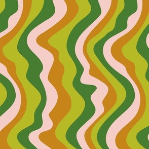 Good Vibrations Groovy Mod Wavy Psychedelic Abstract Stripes in Lush Retro Seventies Colours Green Pink Copper - MEDIUM Scale - UnBlink Studio by Jackie Tahara