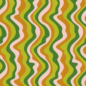 Good Vibrations Groovy Mod Wavy Psychedelic Abstract Stripes in Lush Retro Seventies Colours Green Pink Copper - SMALL Scale - UnBlink Studio by Jackie Tahara