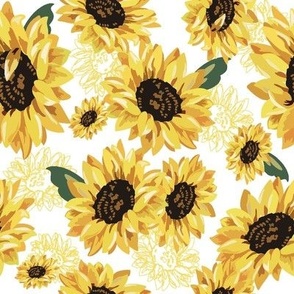 Sunny Sunflower summer dress pattern yellow flower floral on white background