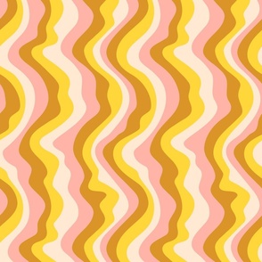 Good Vibrations Groovy Mod Wavy Psychedelic Abstract Stripes in Sunny Soft Retro Colours Pastel Pink Yellow Sand Cream -SMALL Scale - UnBlink Studio by Jackie Tahara