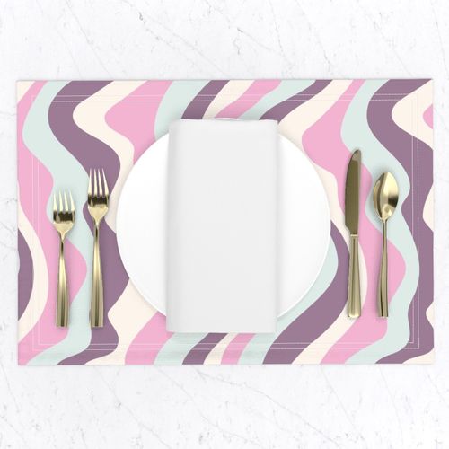 Good Vibrations Groovy Mod Wavy Psychedelic Abstract Stripes in Cool Retro Colours Orchid Pink Plum Light Mint White - MEDIUM Scale - UnBlink Studio by Jackie Tahara