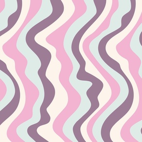 Good Vibrations Groovy Mod Wavy Psychedelic Abstract Stripes in Cool Retro Colours Orchid Pink Plum Light Mint White - MEDIUM Scale - UnBlink Studio by Jackie Tahara