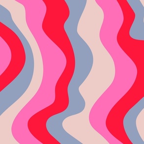 Good Vibrations Groovy Mod Wavy Psychedelic Abstract Stripes in Bright Retro Colours Fuchsia Pink Red Lavender - LARGE Scale - UnBlink Studio by Jackie Tahara