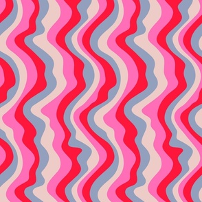 Good Vibrations Groovy Mod Wavy Psychedelic Abstract Stripes in Bright Retro Colours Fuchsia Pink Red Lavender - SMALL Scale - UnBlink Studio by Jackie Tahara