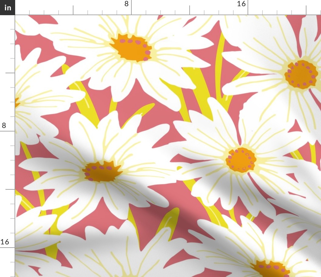 White Daisies on Pink Background // MEDIUM //