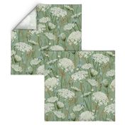 Medium Emerald  Wild flowers Cottage Core Floral Queen Anne's lace, chicory and grasses on Kelly green , intheweedsdc , neutralbotanicalsdc , floral wallpaper, Kelly green, emerald, celadon, floral home decor